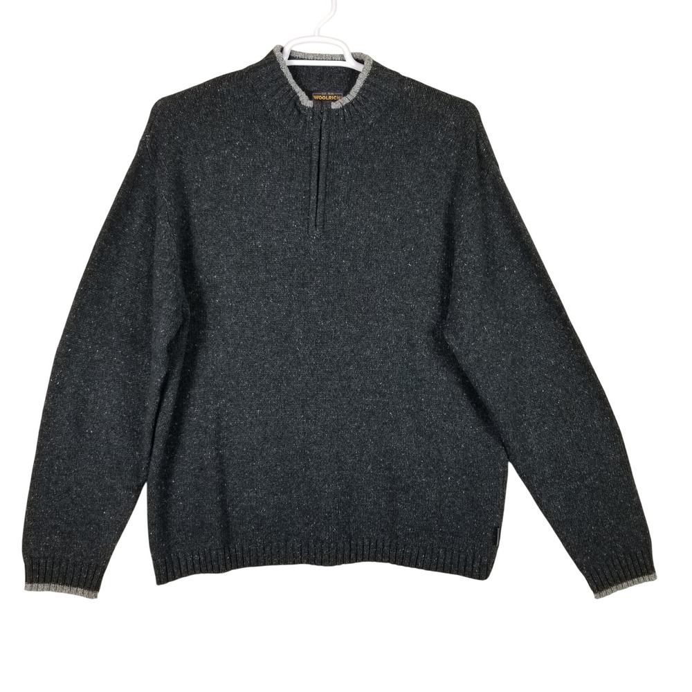 Woolrich Quarter Zip Sweater Mens XL Charcoal Grey Salt & Pepper Fleck 9027